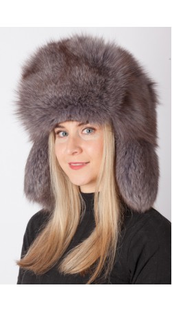 Rusiško modelio arktinės lapės kailio kepurė – melsva